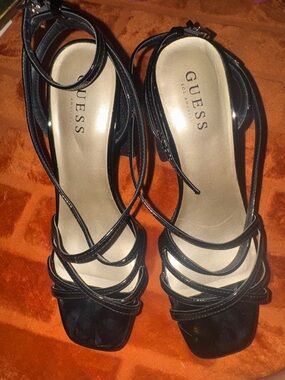 GUESS Black Strappy Ankle-Tie Heels